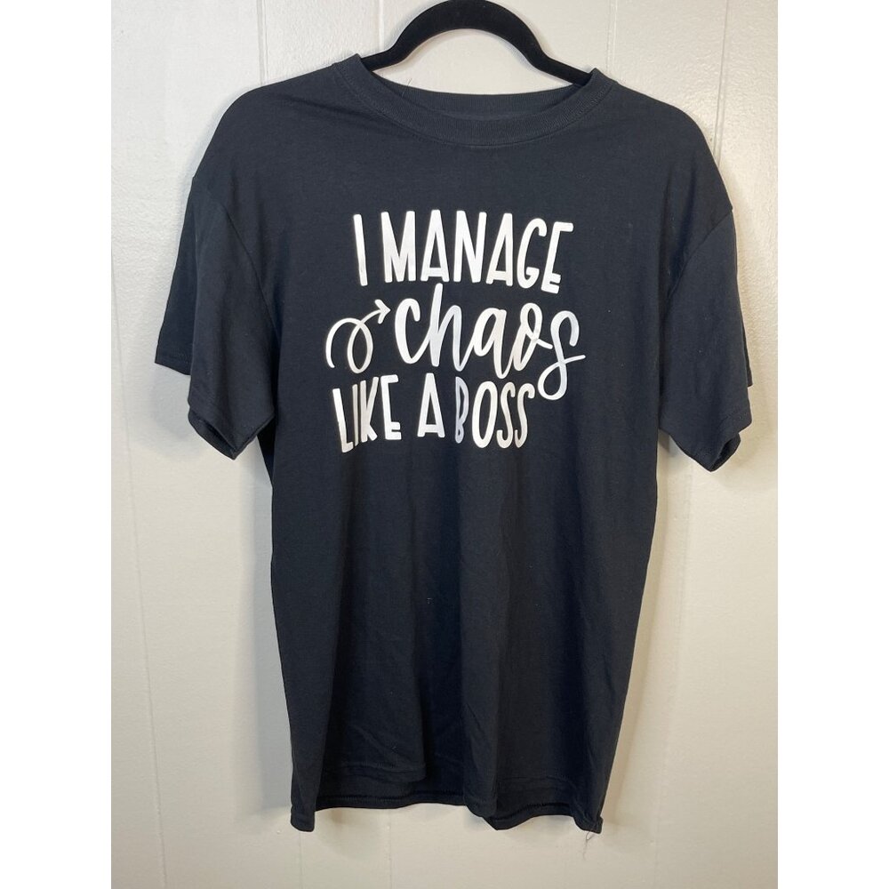 Boutique Women's M Black Graphic T-Shirt "I Manage Chaos Like A Boss" 100% Cotto